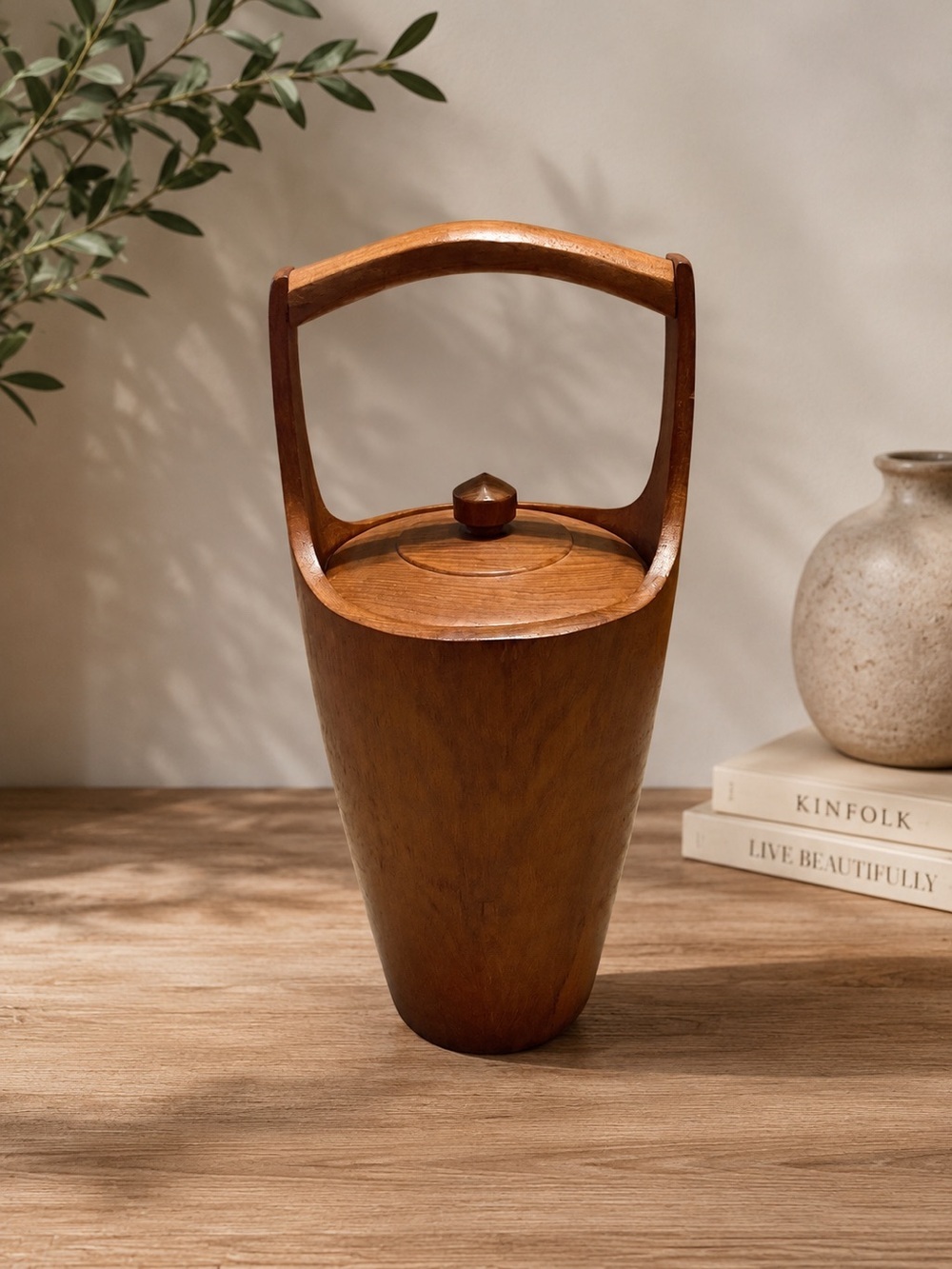 Vintage Mid-Century Modern Genuine Teak Wood Lg Ice Bucket Lid 15โ MCM Thailand